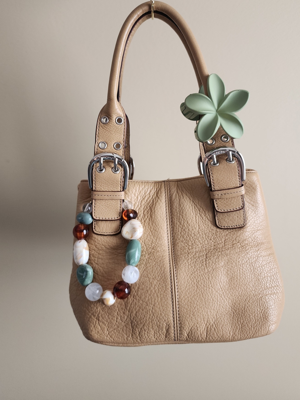 Beige Leather Tote Handbag - Women's Fashion Bag